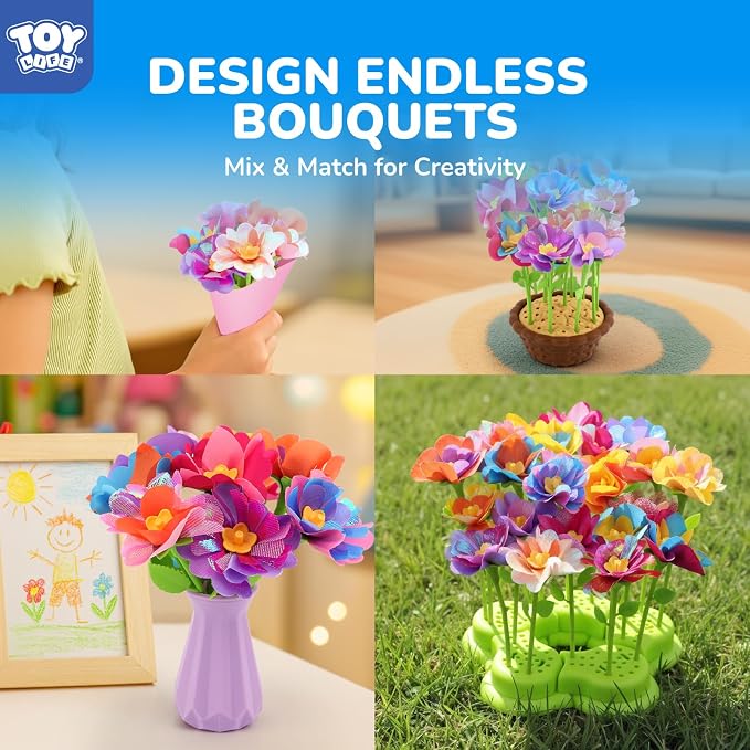 TOY Life DIY Flower Bouquet Craft Kit for Girls, Ages 3-8 | Reusable fabric pieces, hands-on STEM activity, birthday gift & Easter basket idea