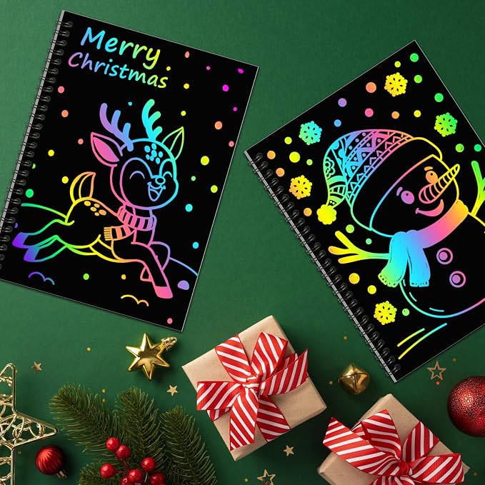 ZMLM Scratch Paper Art-Crafts Gift: 2 Pack Rainbow Notebooks Supplies Toys | Art Crafts for 3 4 5 6 7 8 9 10 11 12 Years Old Girls and Boys Kids Birthday Christmas Party Travel Games Activities Xmas