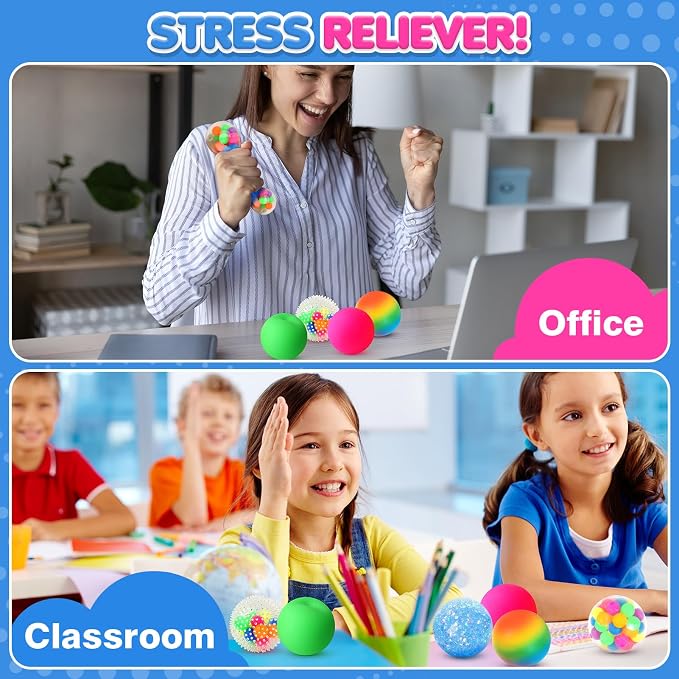 6 Set Squishy Sensory Stress Squeezing Balls for Adults | Sensory Calming Tool to Relieve Nervousness, Vent Mood and Improve Focus, Pull Stretch Fidget for Classroom Prize Box Toys