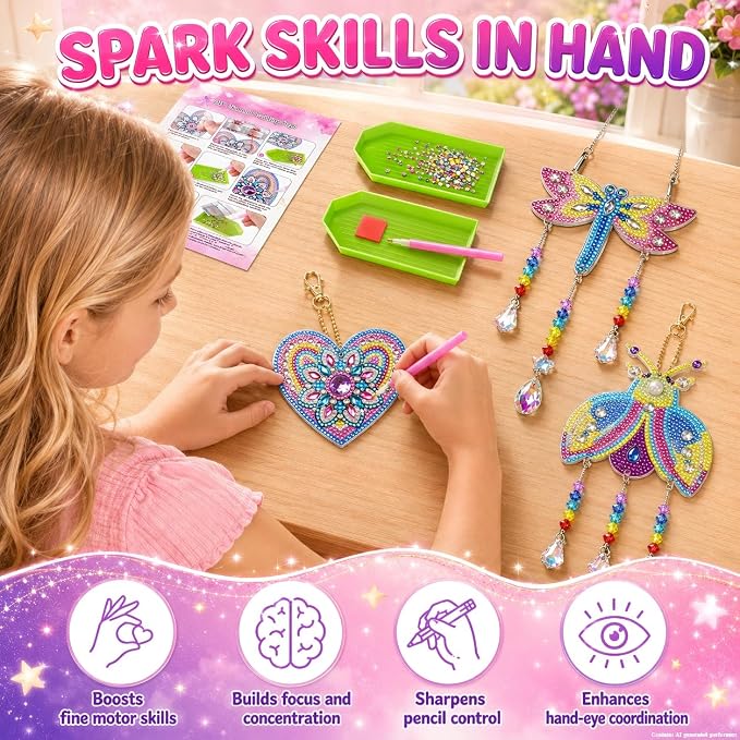 Diamond Art for Kids 8-12, 3 PCS Diamond Art Painting Sun Catcher for Girls | Arts and Crafts for Kids Ages 8-12 with 3 Gem Art Boards&Crystal Pendants, Gifts for Teen Girls, Garden/Home/Classroom Decor