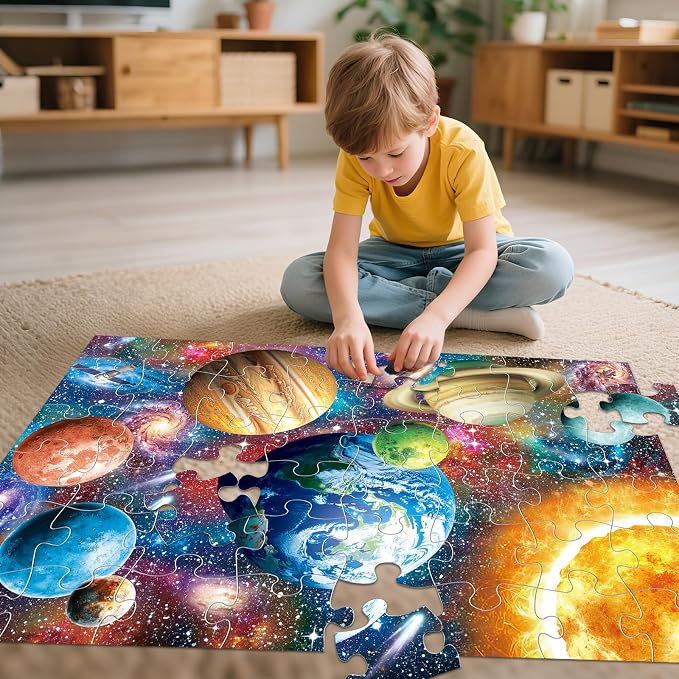 Jumbo Floor Puzzle for Kids,48-Piece Galaxy Jigsaw Puzzle Ages 3-8 | Outer Space Jigsaw Puzzle,Extra-thick Cardboard,Preschool Learning Toy,35x24 in Completed,Geography Gift for Boys and Girls