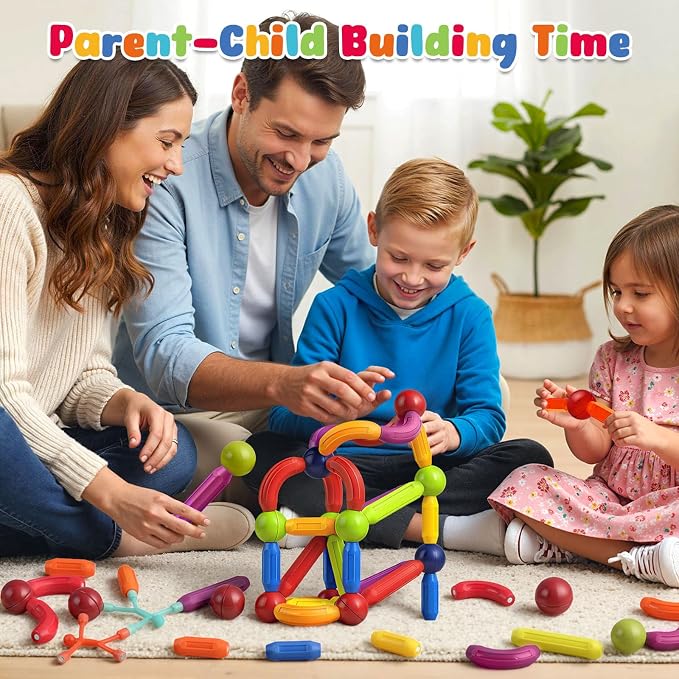 3 otters 36 PCS Magnetic Sticks and Balls, 2 Magnetic Men, Guide | STEM Building Toy for Kids, Educational Construction, Classroom Activities, Travel Toys