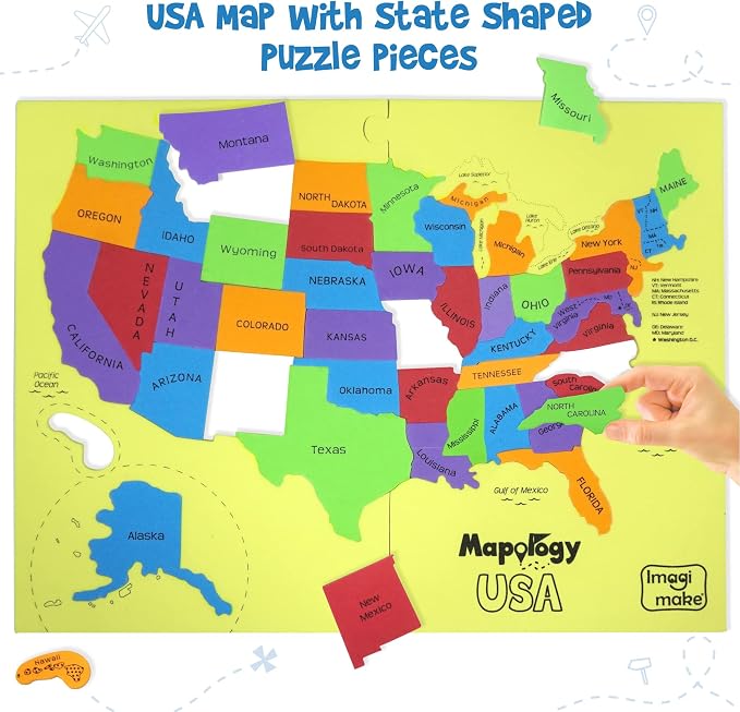 Imagimake Mapology - USA Map Puzzle, Learn 50 States, Shapes & Fun Facts | Educational Jigsaw Puzzle, Learn United States, Back to School Gift for Boys & Girls Ages 4,5,6,7,8,9,10 Years Old