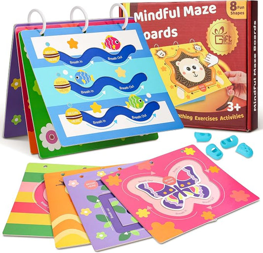 GiftAmaz Mindful Maze Boards, Textured Calming Toys for Kids | Finger Path Breathing Board, Calming Corner Item Social Emotional Learning, Mindful Sensory Cardboard Box for Kid 3+