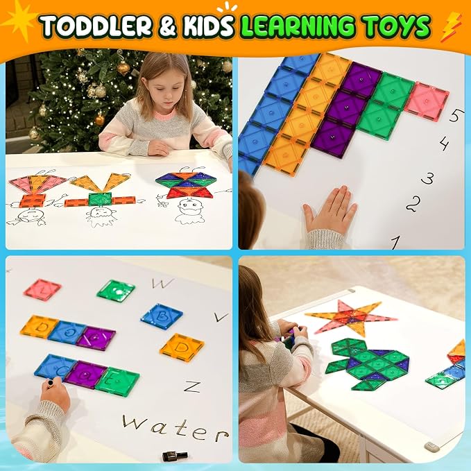 Magnetic Tiles Toddler Toys Magnetic Building Blocks for Kids Ages 3-12 STEM Educational Toys for Girls & Boys Sensory Toys for Kids with Autism Classroom Must Haves Outdoor Toys