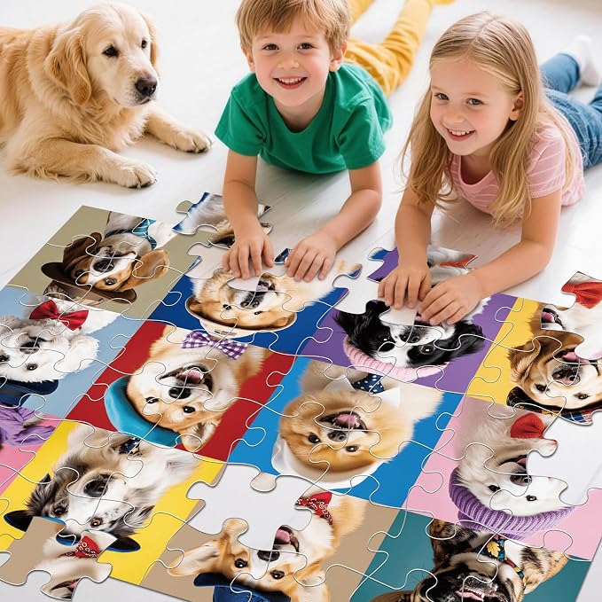 Jumbo Floor Puzzle for Kids,48 Piece Funny Dog Jigsaw Puzzle Ages 3-8 | Puppy Theme Puzzle,Extra-thick Cardboard,Preschool Learning Toy,35x24 in Completed,Ages 3-8,Birthday Gift for Boys and Girls