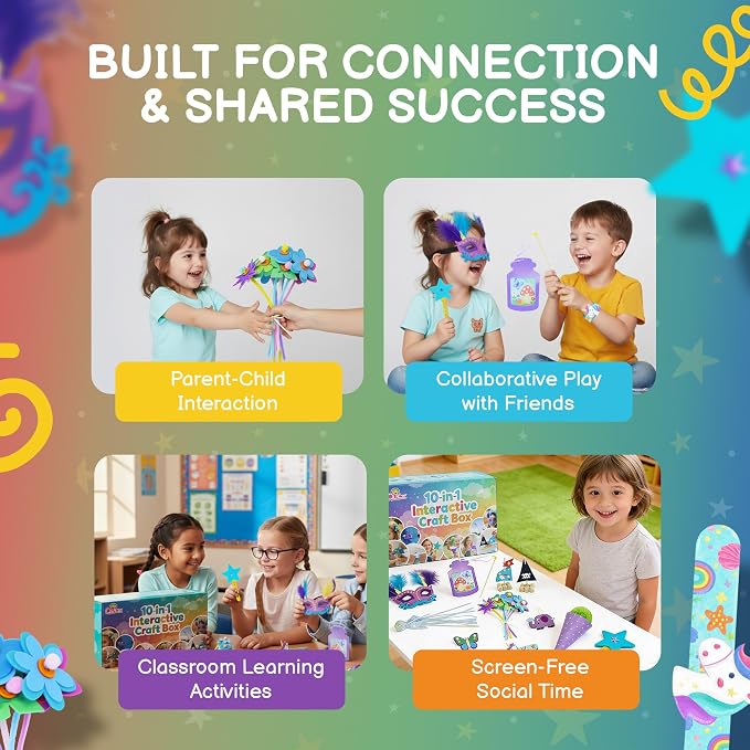 QuTZ Crafts for Kids Ages 4-8, 10-in-1 Toddler Craft Box, Build Projects that Glow, Float, Wearable and Playable, No prep and no Clean-up, Art and Crafts Supplies for Kids 4 5 6 7 8 Year Old