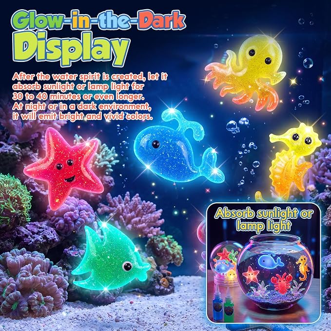 Nisuez Magic Water Elf Toy Kit - 50 Magic Gels (4 Type) & 20 Colorful Molds | DIY Squishy Making Kits Sensory Toys for Kids Color Shape Recognition & Fun Early Learning, 2 Display Bottles & Storage Bins