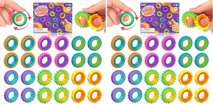 Fidget Toys Sensory Rings for Kids: 48 Pack Goodie Bags Stuffers for Kids - Quiet Stress Toys for Autism Calming - Fun Fidgets for Classroom Prizes Stocking Stuffers