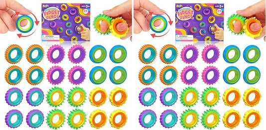 Fidget Toys Sensory Rings for Kids: 48 Pack Goodie Bags Stuffers for Kids - Quiet Stress Toys for Autism Calming - Fun Fidgets for Classroom Prizes Stocking Stuffers