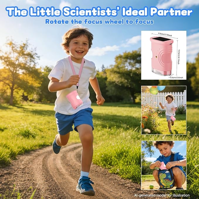1000X Handheld Microscope for Kids: Pocket Digital Microscope with 1080P&2.0''IPS Screen&Photo/Video - Portable Edu Science Kits for Girls Boys - STEM Toys Birthday Gifts Ages 3-6 6-12(Pink)
