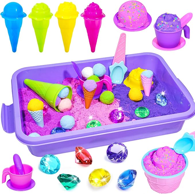 Bbiamsleep Ice Cream Sensory Bin, 61 Pcs Ice Cream Sensory Bin Fillers | Ice Cream Sensory Bin Items, Ice Cream Sensory Kit with with 11 Mould 9 Tools for Home Decor