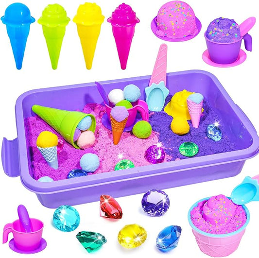 Bbiamsleep Ice Cream Sensory Bin, 61 Pcs Ice Cream Sensory Bin Fillers | Ice Cream Sensory Bin Items, Ice Cream Sensory Kit with with 11 Mould 9 Tools for Home Decor