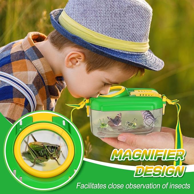 2 Sets Bug Catcher for Kids, Bug Catching Kit Gifts with Butterfly Net Toys | Built-in Magnifying Glass Bugs Box, Kids Camping Toys Bugs Collection Outdoor Explorer Kit for Age 3 4 5 6 7 8, Green