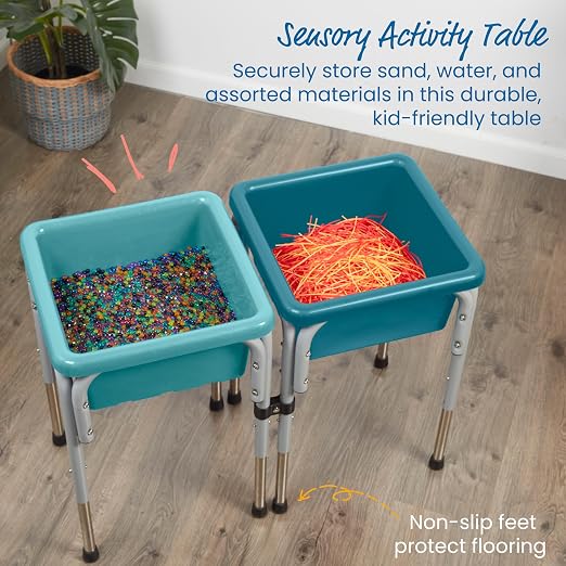 ECR4Kids 2-Station Sand and Water Adjustable Play Table, Sensory Bins, Seafoam/Turquoise | Durable plastic/steel, GREENGUARD Gold Certified, 3-5 years, 80 lb capacity, adjustable legs, easy-lift lids, indoor/outdoor