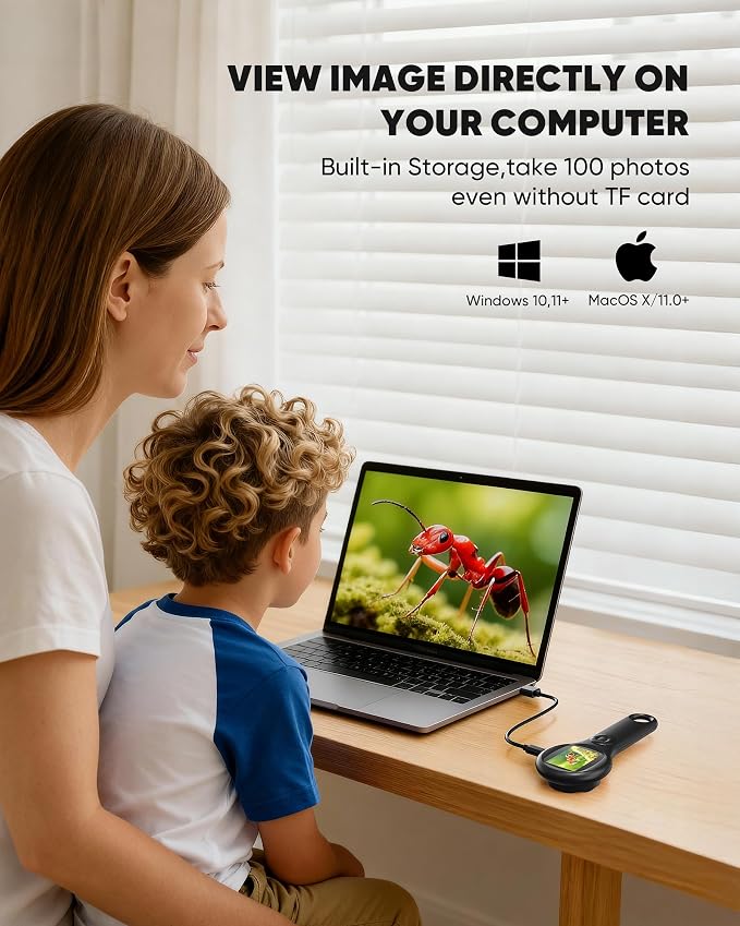 Microscope for Kids - Mini Pocket Digital Kids Microscope, Portable Handheld USB 500X Magnifying Glass, 4X Zoom, Christmas Birthday Gifts for Boys Girls Aged 3-12