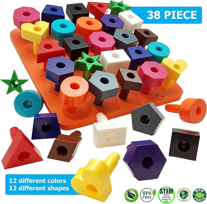Skoolzy Peg Board Toddler Stacking Toys - Plastic Peg Board Toddler Toys