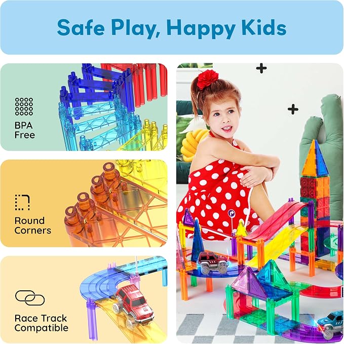 12 Piece Support Column Expansion Supporting Pack for Magnetic Race CarTrack Magnet Tile Building Block Construction Kit Education Toy Boys Girls STEM Puzzle Toy Kids Boy Girl Toddler 3+ PicassoTiles | Adds instant height, simple stack-and-play design,...