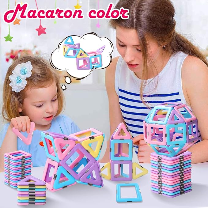 Tolnetr Magnetic Tiles Toys for 3 4 5 6 7 8+ Year Old Girls Boys Toddlers | Magnetic Blocks Building Macaron Castle Set for STEM Creativity Educational Toys for Kids Age 3-6 Christmas Birthday Gifts