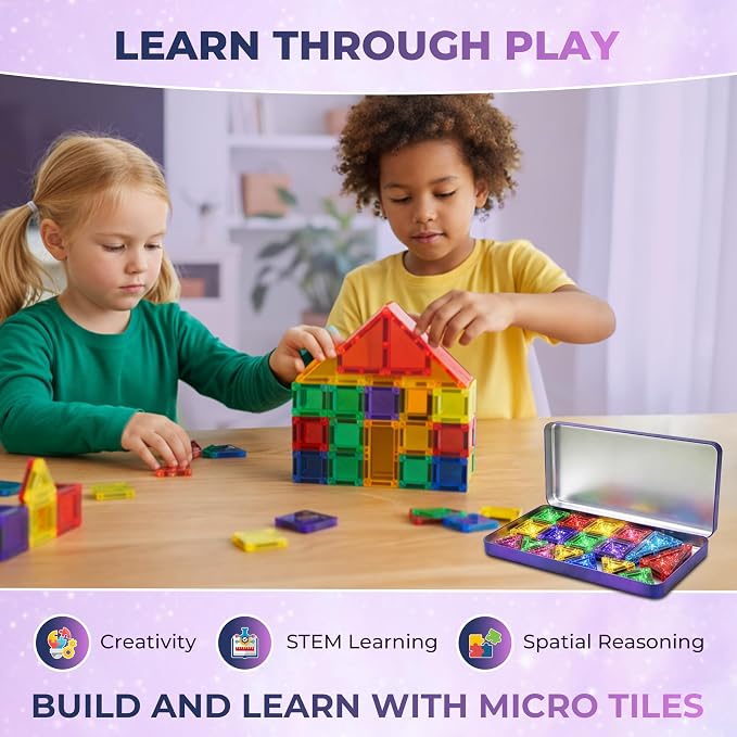 Desire Deluxe Micro Magnetic Tiles Building Blocks Toy - STEM Educational Travel Size Magnetic Blocks for Kids, Learning Sensory Montessori Toddler Magnetic Toys 3+ YO (Glitter, 18pc)