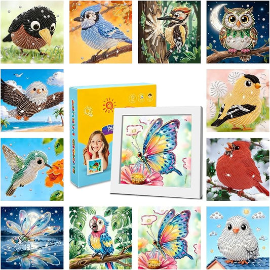 DOZEEZOP 12-Pack Small Diamond Art Kits for Kids 6-12, Sky-Animals 7"x7" | 5D Diamond Painting, Partial Round & Special Drills, Desktop & Wall Decor, Beginner DIY Craft, Stress Relief Gift