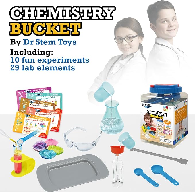 Dr. STEM Toys - Kids First Chemistry Set Science Kit | 29 Lab Elements Includes 10 Easy Experiments | Safe and Non-Toxic Ideas for Kids | Stem Experiments, Learning & Educational Toys