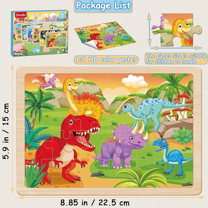 Wooden Puzzles for Kids Ages 4-6, 6 Packs 24 Pcs | Jigsaw Puzzles Preschool Educational Toys Gifts for Children Ages 3 4 5 6 Year Old Kids Puzzles Ages 3-5 Year Olds Boys Girls