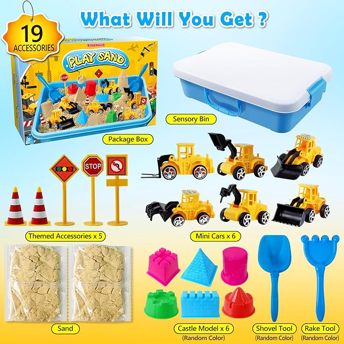 Sensory Bin Construction Kit with Sensory Sand | Play Sand, Pretend Play Beach Toy, Sandbox for Girls and Boys
