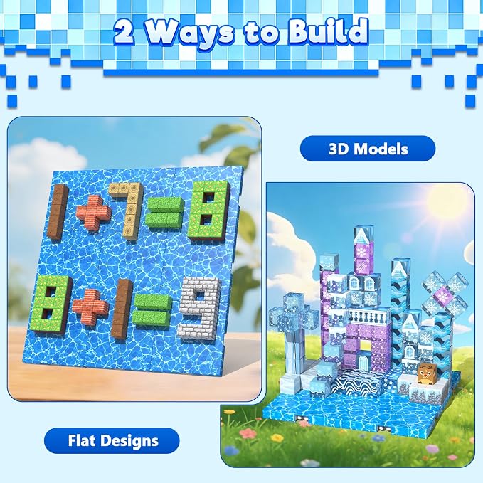 8PCS 4" x 4" Magnetic Building Block Base Plates for Kids, Strong Grip Magnetic blocks Base Compatible with Most Popular Magnetic Blocks & Cubes, STEM Educational Toys for Boys Girls Ages 3+ (Water）