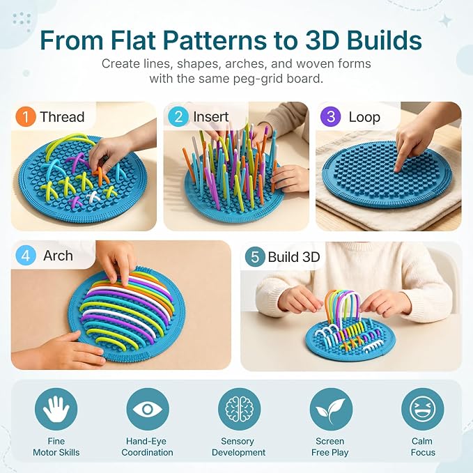 Silicone Sensory Activity Board for Toddlers Fine Motor Skills Fidget Toys | Kids calming noodles threading board eases anxiety ADHD autism portable classroom airplane office gift for adults all ages