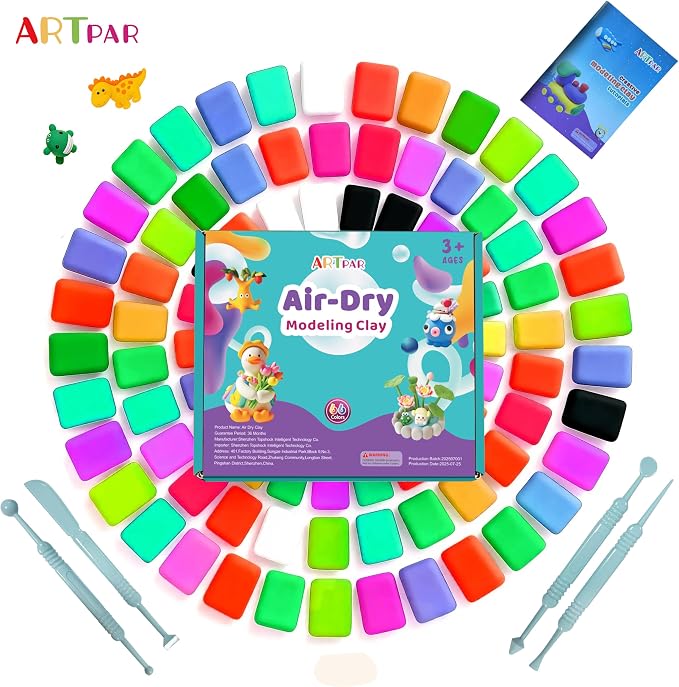 ARTPAR Air Dry Clay 66 Colors,Modeling Clay for Kids,DIY Molding Magic Clay | Soft & Ultra Light,Non Sticky With 4 Sculpting Tools,Creative Diy Arts And Crafts School Classroom Bulk For Boys Girls 3-12Y