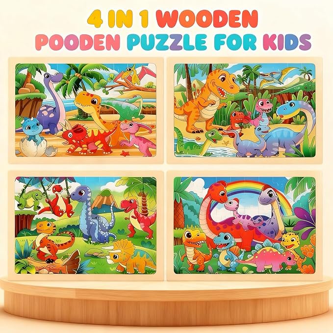 4 Packs 60 Piece Puzzles for Kids Ages 4-6, Wooden Animals Jigsaw Puzzles for Toddlers Age 4-8, Preschool Educational Puzzles Boards Toys, Brain Teaser Toys Gifts for 3 4 5 6 7 8 9 Boys Girls