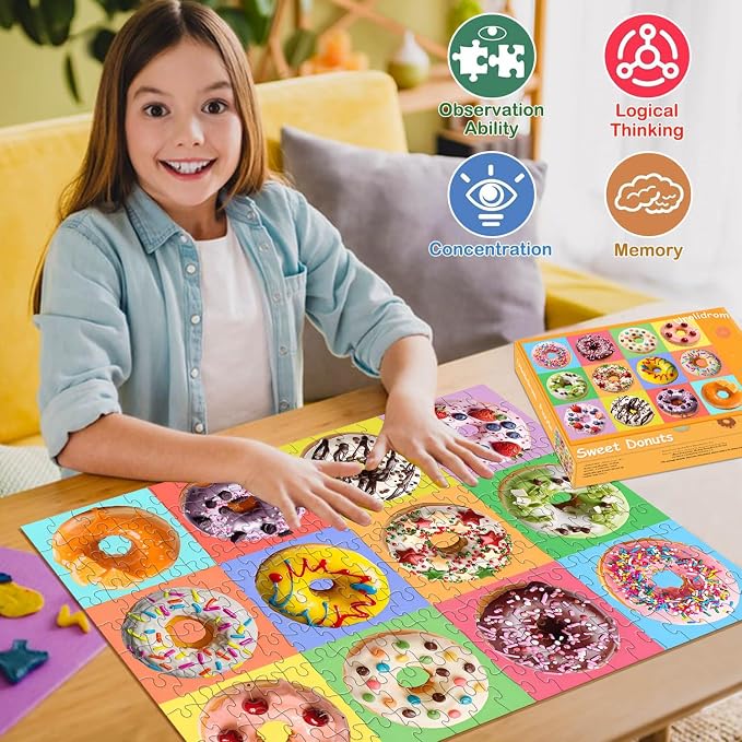 Puzzles for Kids Ages 6-8 8-10 Year Old -200 Pieces Colorful Sweet Donuts | Educational Learning Toys Puzzles for Kids Ages 10-12, Gift for Boys and Girls, Home Decor