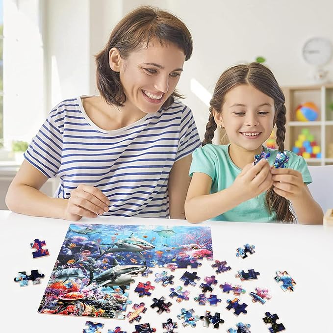 LELEMON Puzzles for Kids Ages 4-6 6-8 8-10 100 Pieces Jigsaw Puzzles for Kids Underwater World Ocean Learning Educational Puzzles Portable Box Pack Toy for Boys and Girls