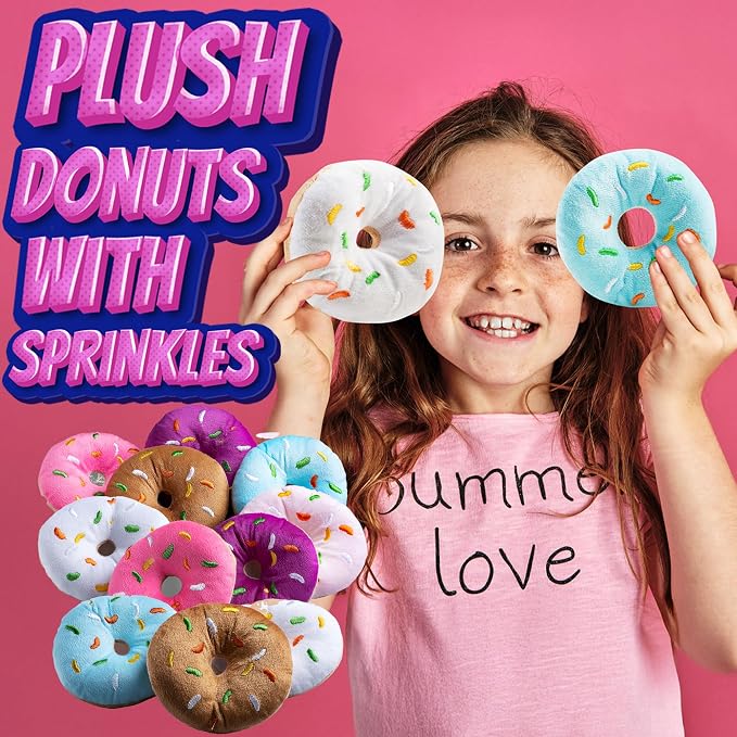 Plush Donut Toys with Sprinkles (6-Pack) Stuffed Donut Party Decorations | Soft Stuffed Donuts for Birthday Decorations, Donut Party Supplies, Party Favors, Kids Gifts, Photo Props & Classroom Rewards
