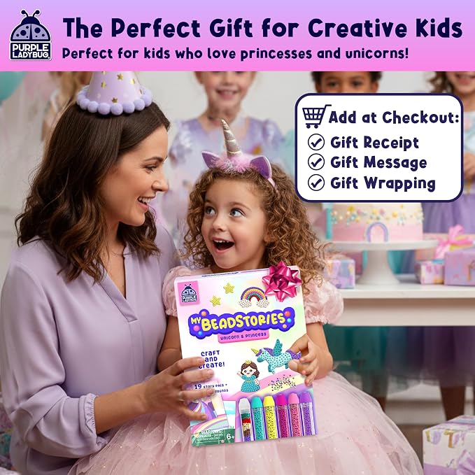 Unicorn Princess BeadStories - Magical Beads Painting Kit For Kids, Bead Mosaic Art Birthday Gift For Girls Ages 4 5 6 7 8-12 Years Old, Fun Craft Activity Kit, Summer Activities for Kids