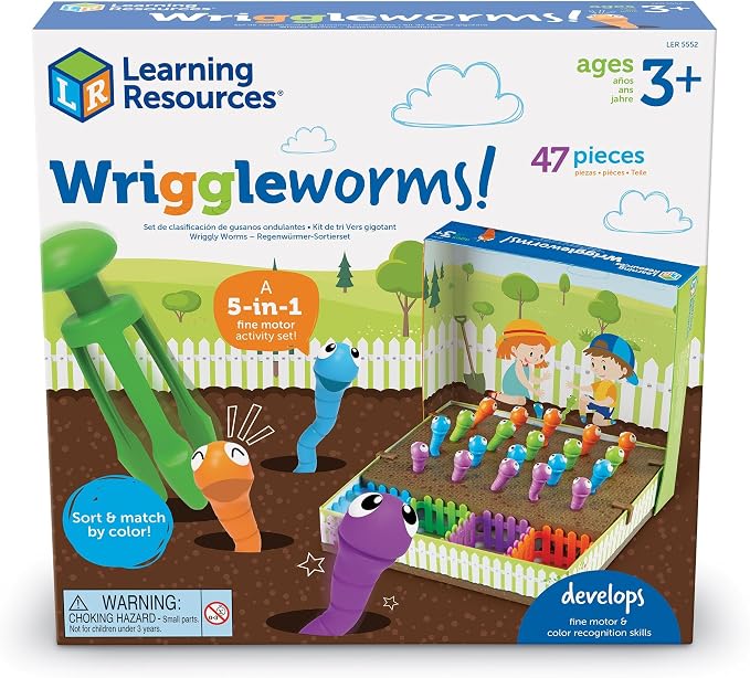 Learning Resources Wriggleworms Fine Motor Activity Set - Montessori Sensory Bin Toys, Gross Motor Skills, Toddler Games, Color Sorting, Preschool Classroom Must Haves, Gifts for Boys and Girls