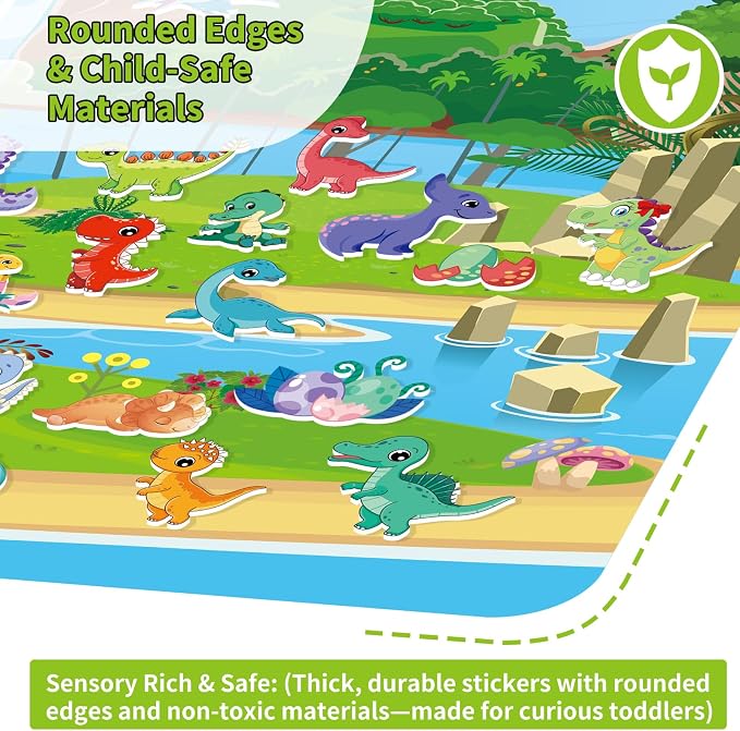 Kalysky 6 Set (260pcs) Reusable Sticker Books for Toddlers 1-3 2-4, Kids 3D Puffy Stickers (Dinosaurs, Forest, Town, Pets, Construction, Insects), Sticker Activity Books