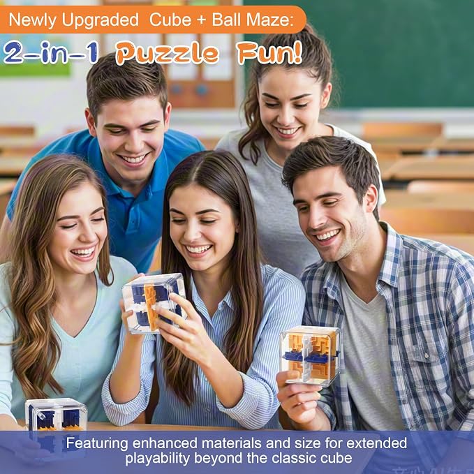 1 Sets Large Labyrinth 3D Maze Cube Puzzle Maze Game Gravity 3D Puzzle Cube Brain Teaser Ball Games for Kids Education Sensory Toys Gift for Adults (24-Sided,Wood)