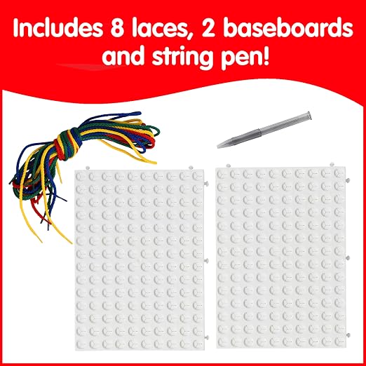 edxeducation Junior String Art, 2 Baseboards, 8 Laces and 4 Colors | Lacing Toy for Kids, Create Imaginative Designs, Explore Patterning, Shape Recognition and More