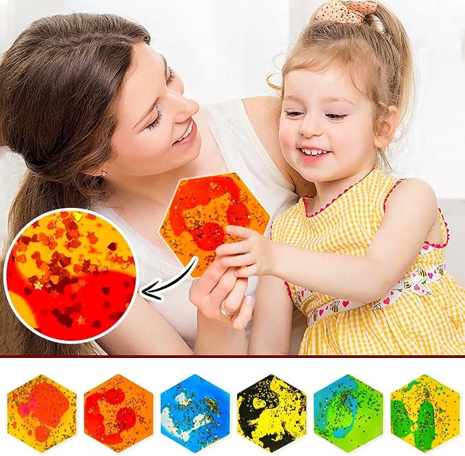 Liquid Sensory Soft Gel Toys - Set of 12 - Hexagonal | Sensory Fidget Toys, Water Sensory Toys, For Nursery, Playroom, For Toddlers and Kids with Autism