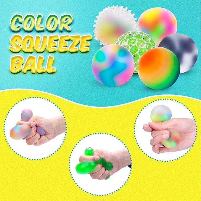 24 Pack Stress Balls, Squishy Balls, Squeeze Balls for Adults | Stress Relief Balls, Prize Box Stuffers, Party Favors