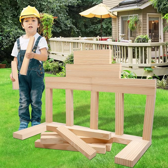 Leyndo 48 Pcs Foam Wooden Color Beams Building Blocks Set Unit Fake Wood Blocks Soft Giant Building Stacking Foam Construction for Boys Girl Toddler Construction Play