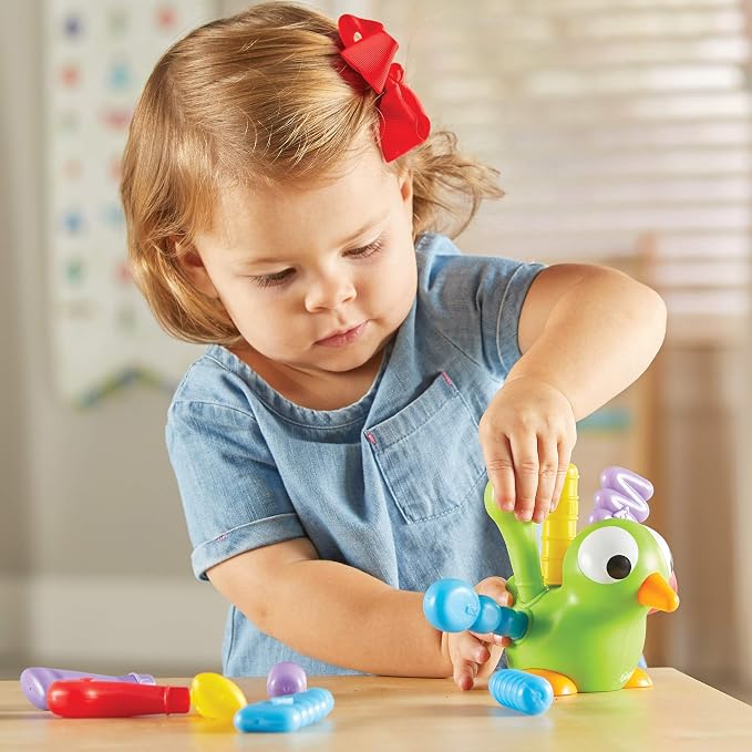 Learning Resources Fine Motor Peacock Pals - Toddler Montessori Toys, Sorting Stacking and Matching Shape Skill Activities, Color Recognition, Gifts for Boys and Girls