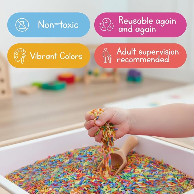 Rainbow Sensory Play Rice for Kids, 2 lbs – Colorful Sensory Bin Filler for Scooping, Pouring, Sorting & Creative Play – Perfect for Sensory Bins and Tables – Fine Motor Play – Ages 3+