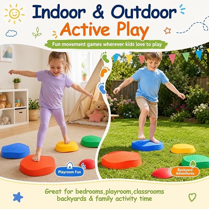 Balance stepping stones for kids 10pc, non-slip toddlers sensory toys outdoor or indoor play, promoting motor skills and confidence,Coordination Toys for children age 3 4 5 6 7+