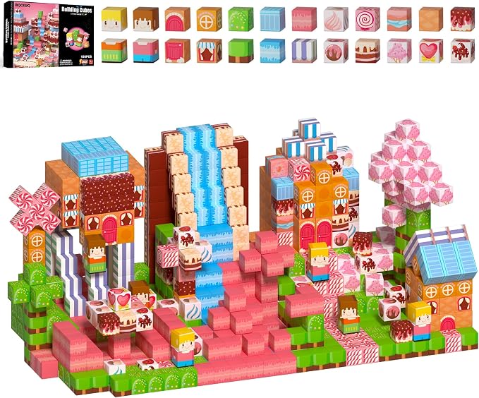 150 PCS Magnetic Building Blocks Toys,Magnet Cubes Pink Princess Set for Kids Age 3+ Girls Stacking Magnetic Titles for Kids STEM Montessori Learning Toys Birthday Gifts