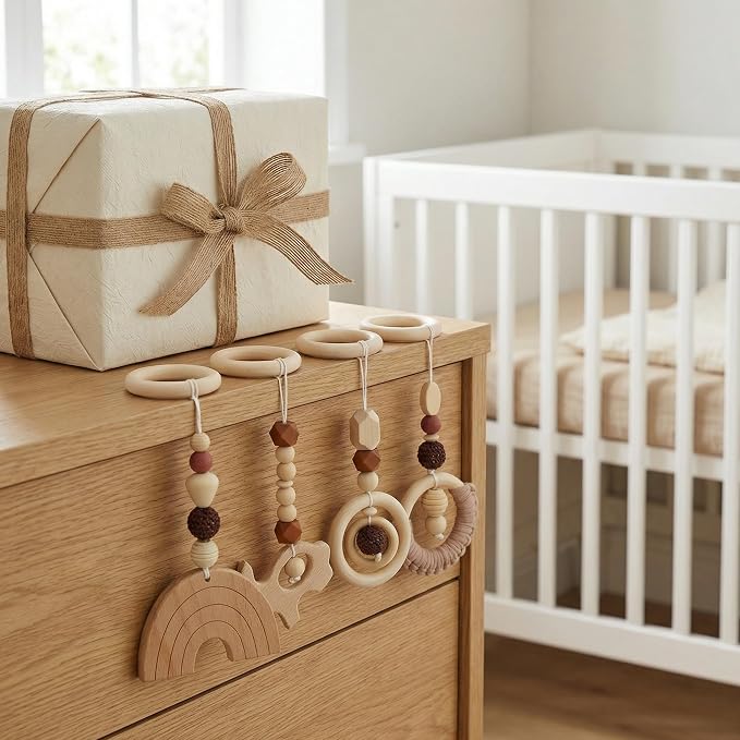Toddmomy 4Pcs Wood Toys Wooden Hanging Toy Wood Activity Pendant Hanging Sensory Nursery Decor