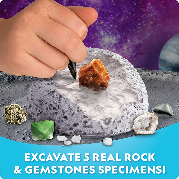 National Geographic Outer Space Gemstone Dig Kit with 5 Real Specimens | 5 Real Rocks and Gemstones, Space-Themed Dig Brick, Excavation Tools, Magnifying Glass, STEM Activity, Birthday Gift