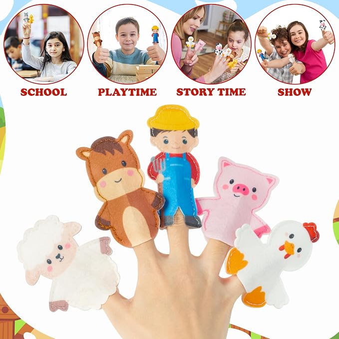 COcnny Farm Animal Finger Puppets - 11pcs Farm Felt Finger Puppet with Barn Bag Set Making Crafts Kit for Kids, Make Your Own Story Telling Toys, Animals Role Play for Boys Girls Toddles Ages 3 4-8